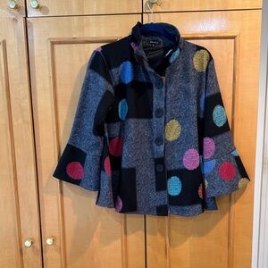 Worn once DAMEE medium grey short coat with numerous spots of color🍀🍀